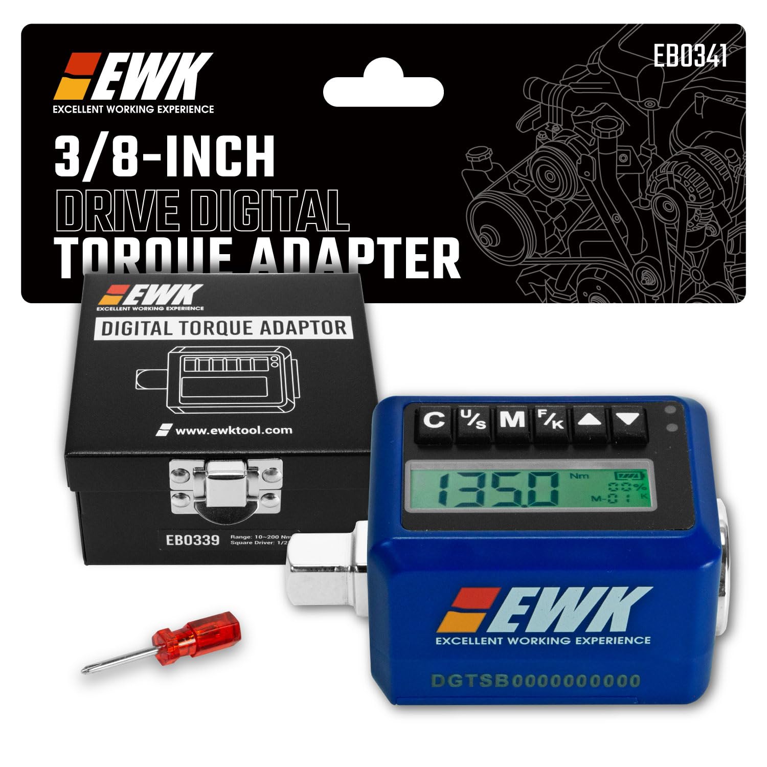 EWK 3/8-inch Drive Digital Torque Adapter 5-100 ft-lbs (6.8-135 Nm