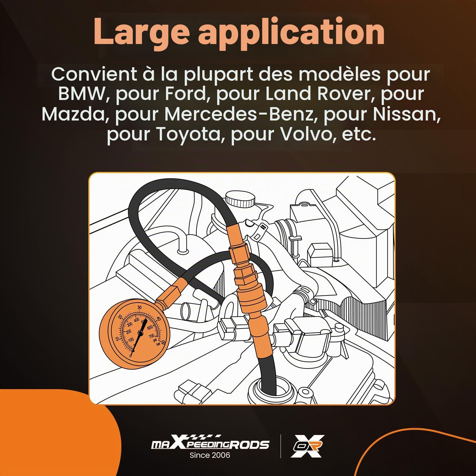 maXpeedingrods Testeur de compression 46pièces pour moteurs à essence 50Bar | et diesel pour voitures et camions, Testeur de perte de pression avec moteurs diesel et essence, 50 bar M10 M.12 M14 M.18