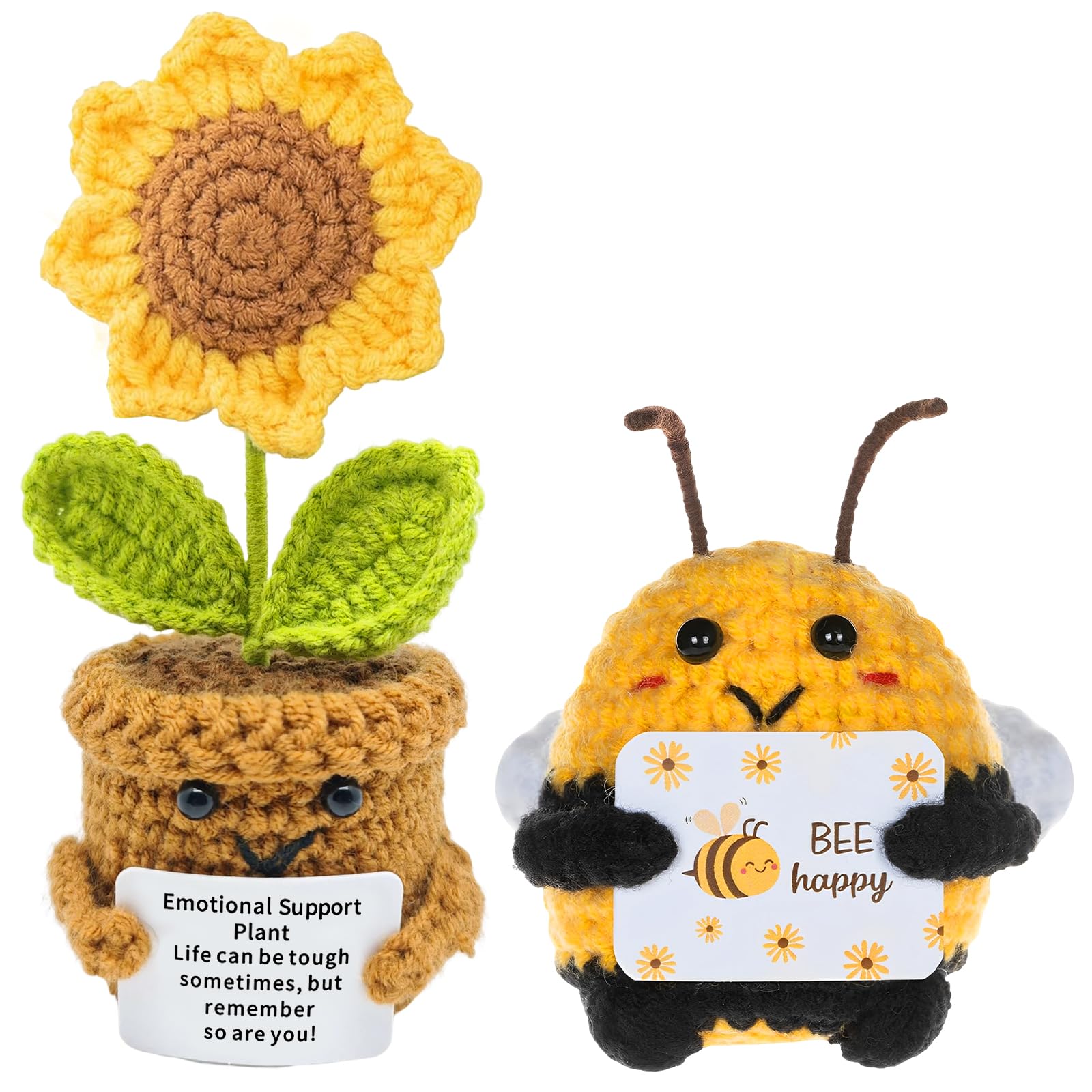 Abbraccio Tascabile Girasole Piccoli Regali, Abbraccio Tascabile Ape Portafortuna Regali, Peluche all'uncinetto per Regalo Incoraggiamento, Regalo Iscrizione Scuola (2 Pezzi)
