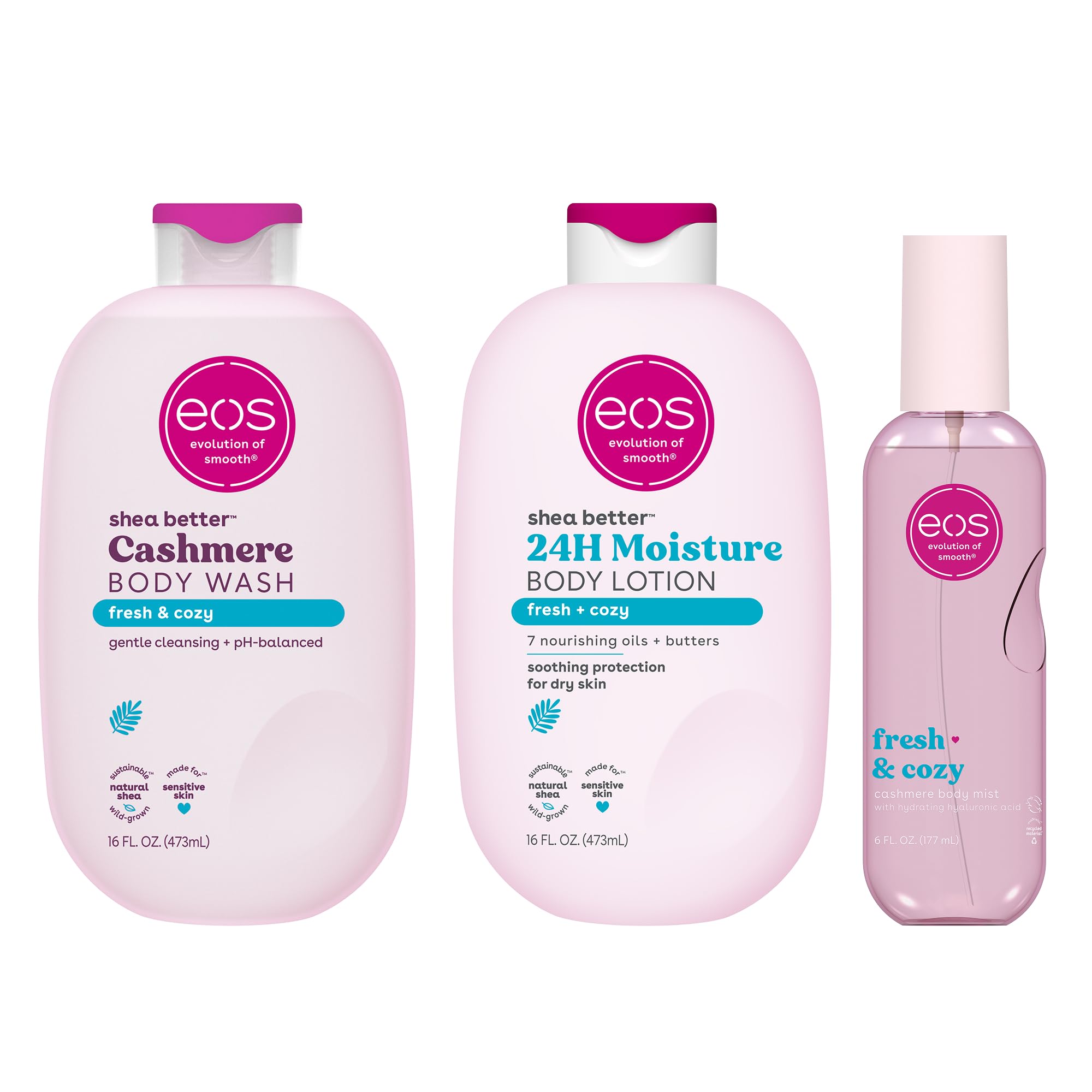 eos Essentials Bundle - Body Wash, Body Mist, Body Lotion - Fresh & Cozy