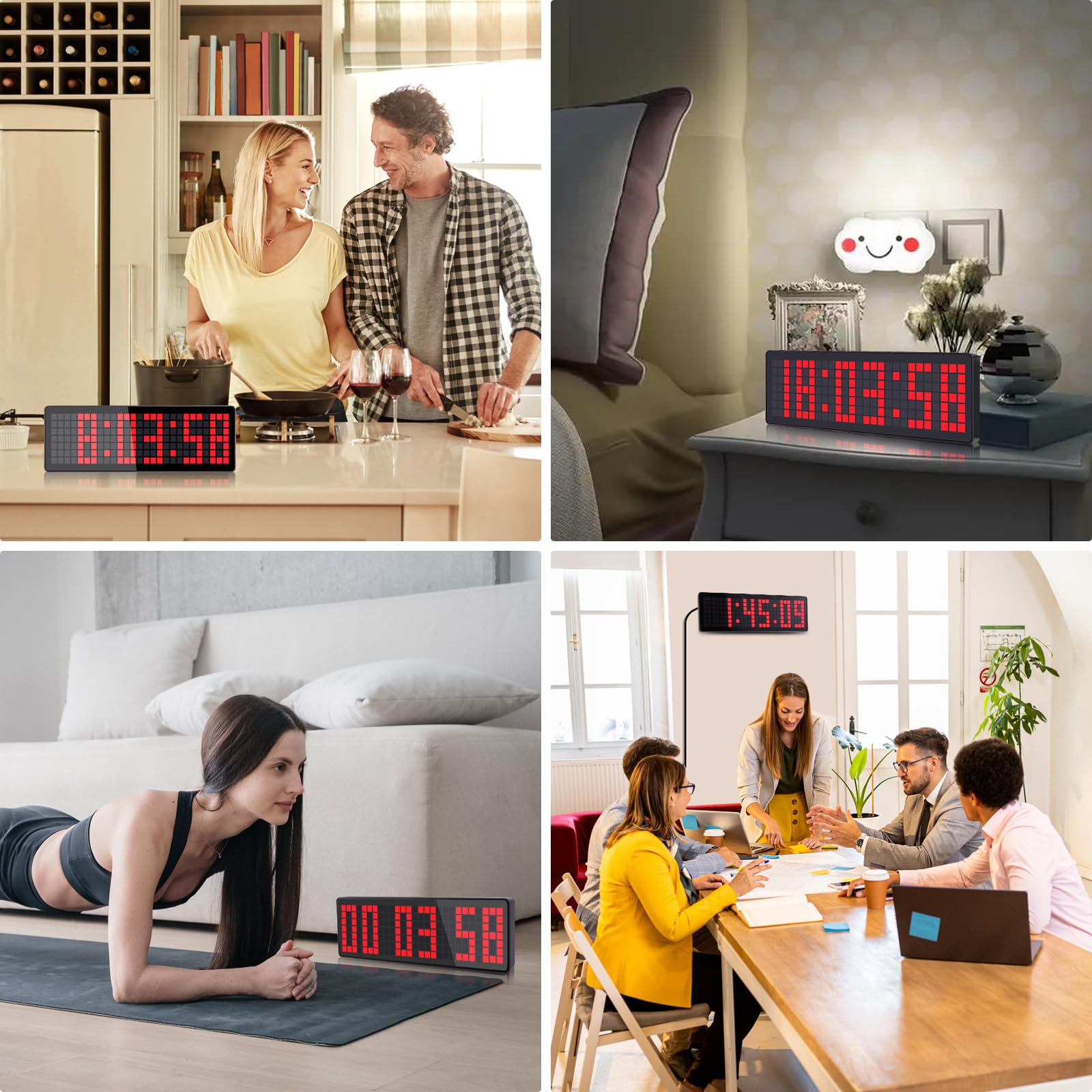 Temporizadores para Gimnasio, 13.2" Grande Reloj Temporizador Digital de Pared con Countdown/UP Cronómetro,Brillo Ajustable y Control Remoto para Sala de Estar, Oficina, Cocina, Aula, Gimnasio