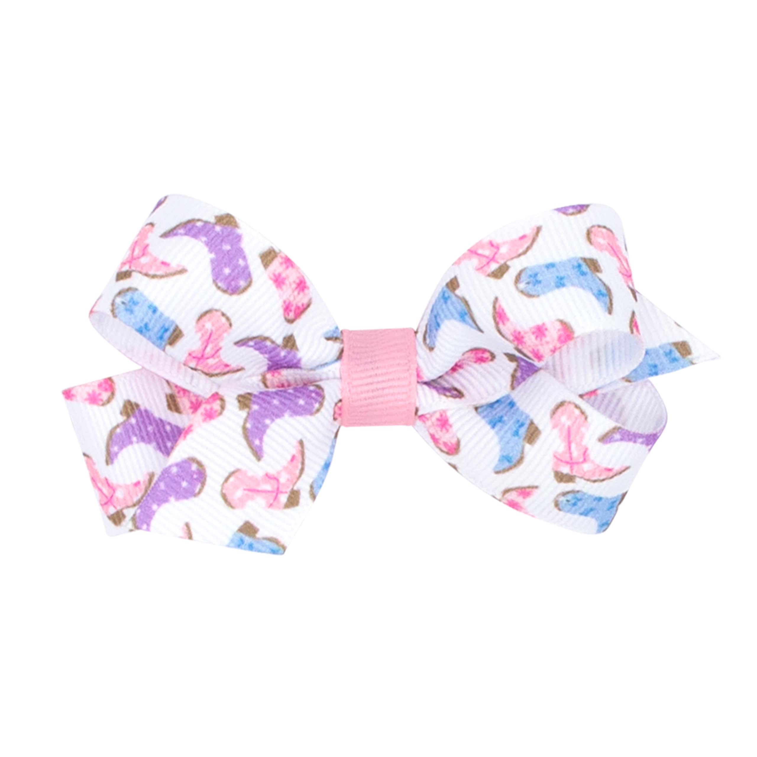 Wee Ones Girls' Western Cowgirl Boots and Bows Printed Grosgrain Hair Bow, Handmade, Multi, Mini