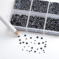 Vista 3 de Bymitel Hotfix - Gemas redondas de diamantes de imitación de cristal para manualidades, mezcla de 6 tamaños con kit de lápiz de cera, negro