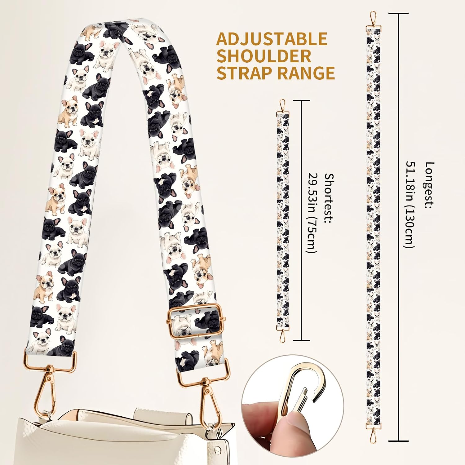 Purse Strap Replacement Crossbody 1.5" Wide Gold Buckle Shoulder Strap, Cute Handbag Strap Bag Strap Replacement Belts Adjustable Cute Black White Dogs image 3