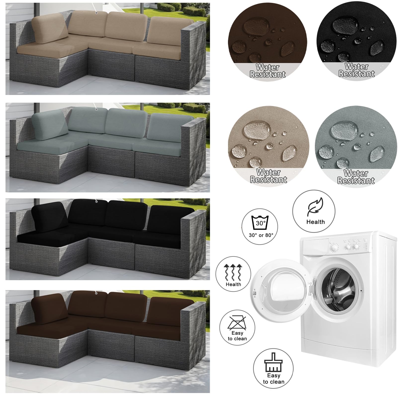 1/2/4 Piezas Copri Cuscino Divano Esterni Impermeabile, Fodere per Seduta Patio, Impermeabili,per Interni Ed Esterni, Mobili in Rattan Cuscini per Interni ed Esterni (Light Grey,3 Seater)
