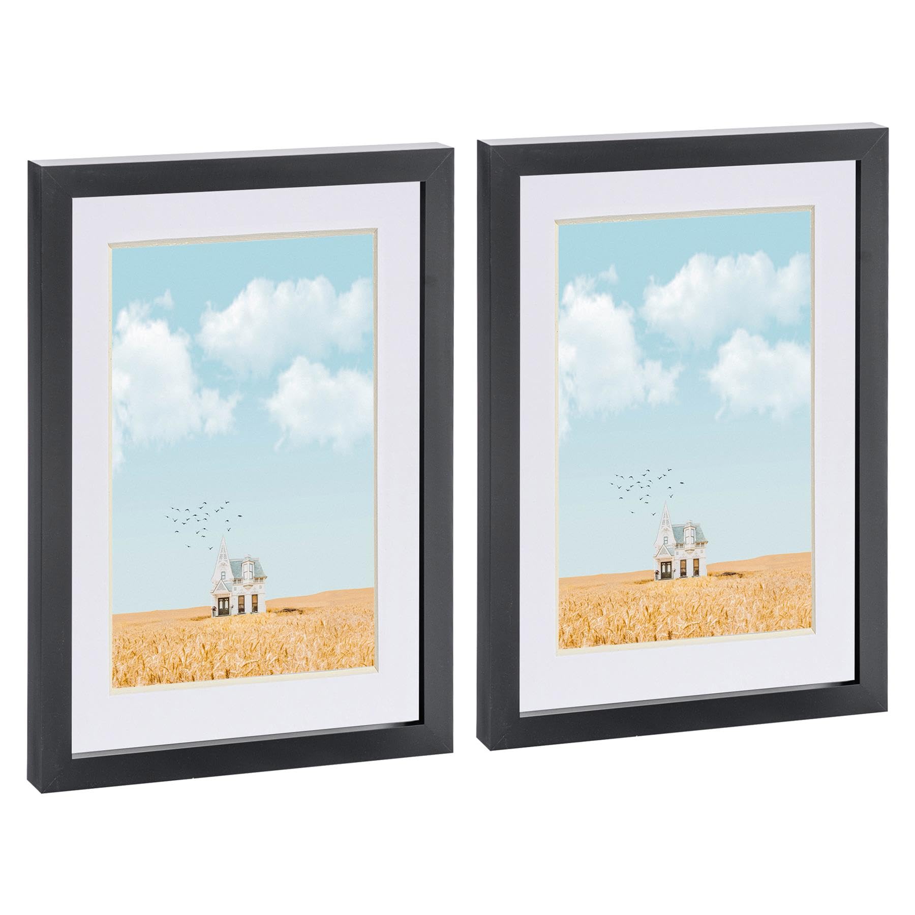 Nicola Spring Black/White 2X A4 (8" X 12") Photo Frames With A5 Mount - Glass Aperture Home Picture Wall Hanging Landscape Portrait Display