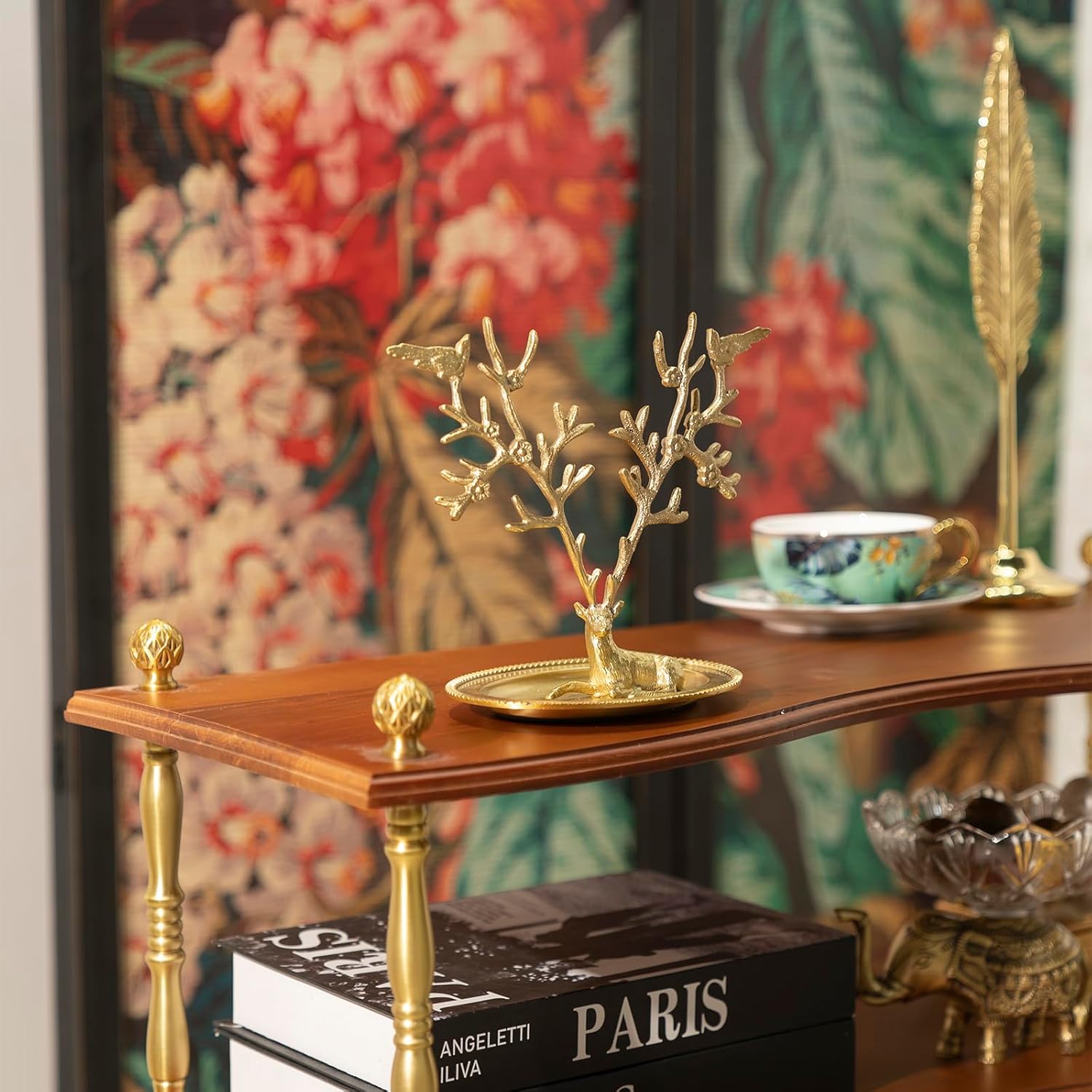 Brass Antlers Jewelry Display Stand,Necklace and Ring Holder-Tree Tower Rack Hanging Organizer for Ring Earrings Necklace Bracelet