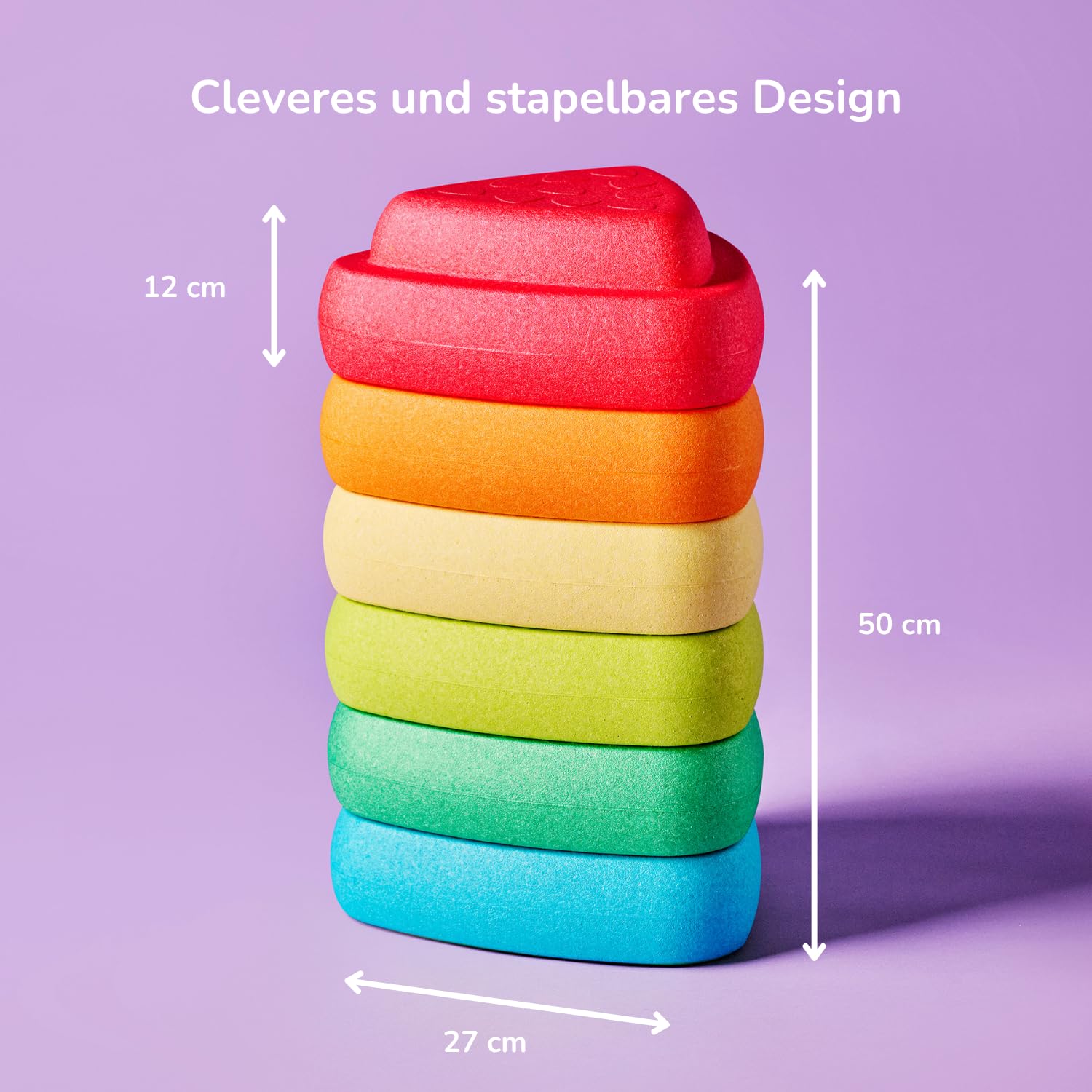 Nattou Blocky Balancesteine für Kinder - Stapelbare Spielsteine - Rutschfestes Sensorisches Spielzeug - Innen & Außen - Fördert Gleichgewicht & Motorik - 50 cm - Mehrfarbig