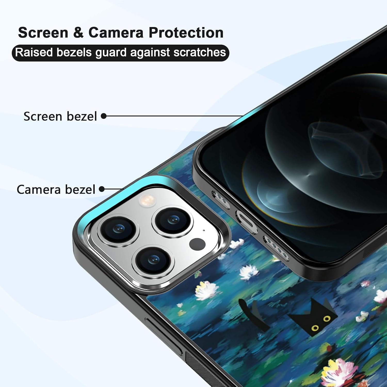 Water Lilies Phone Case Fit for iPhone 12 Pro Max — TPU Shockproof Protective Monet Waterlily Cat Flowers Phone Cover Gift for Boy Girl Men Women image 2
