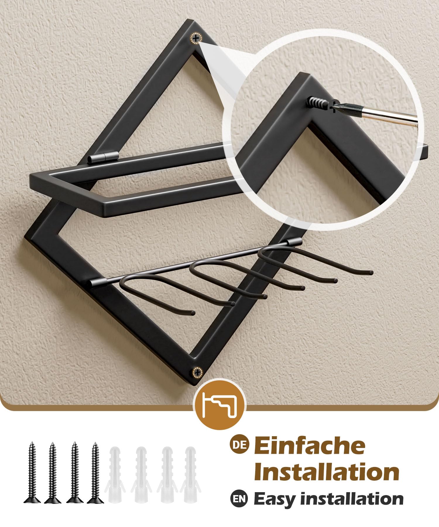 YORBAY Botellero de Pared Metálico con Portavasos: Botellero Vino Decorativo Moderno para 3 Botellas y hasta 6 Copas - Mueble Bar Ahorra Espacio para Salón Bar Cocina