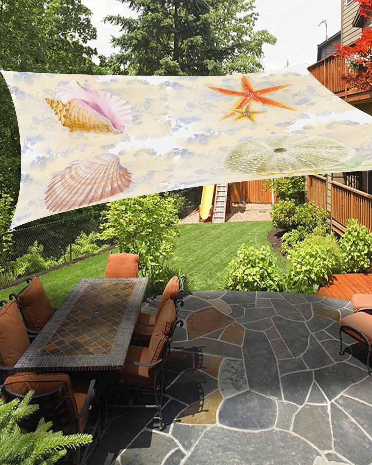Boanket Sun Shade Sail 6.5' x 10', Coastal UV Block Sun Sails Shades for Outdoor Decor, Nautical Starfish Shell Ocean Seaside Beach Shade Cloth for Patio Deck Terrace Garden Lawns Beach Backyard