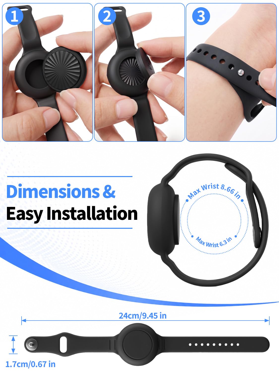 Traceur GPS Enfant, Traceur d'Enfant en Temps Réel Compatible iOS et Android, Sans Abonnement,Relecture de l'itinéraire sur 7 Jours, Bracelet en Silicone avec Cache étanche, pour Enfants/Seniors(Noir)
