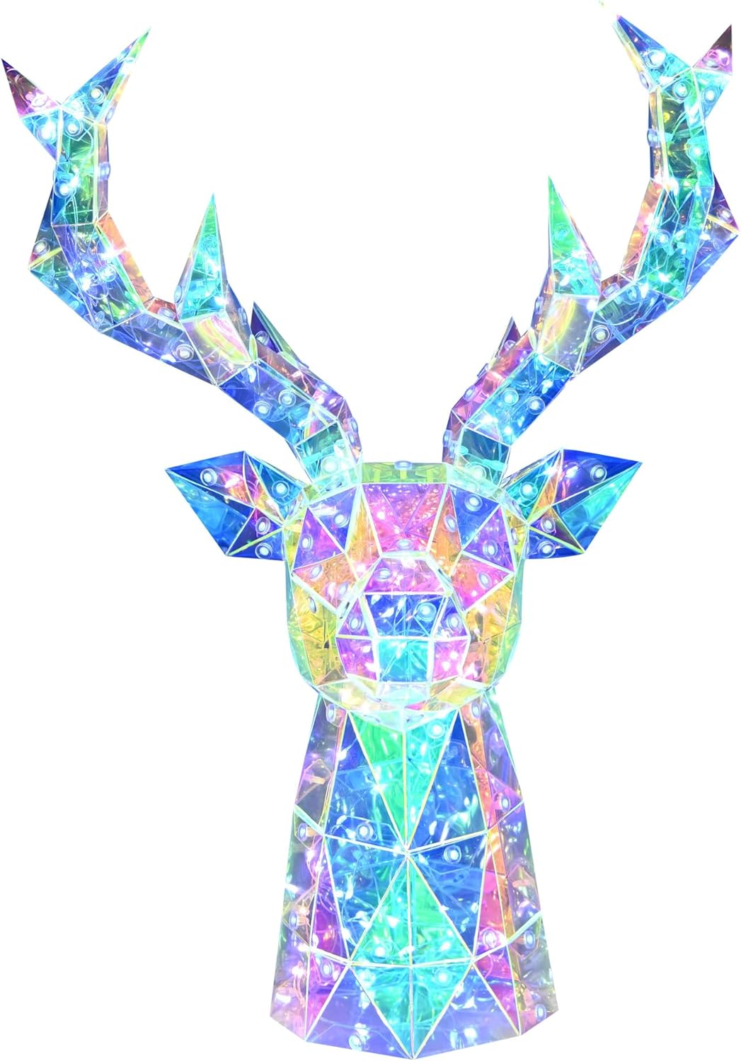 ASAMASA Deer Head Decoration is Made of Unique PET and Rainbow Film Materials, Featuring Magical 3D Prisms and Colorful Refractive Effects. Ideal Decor for Holidays Such as Christmas Etc
