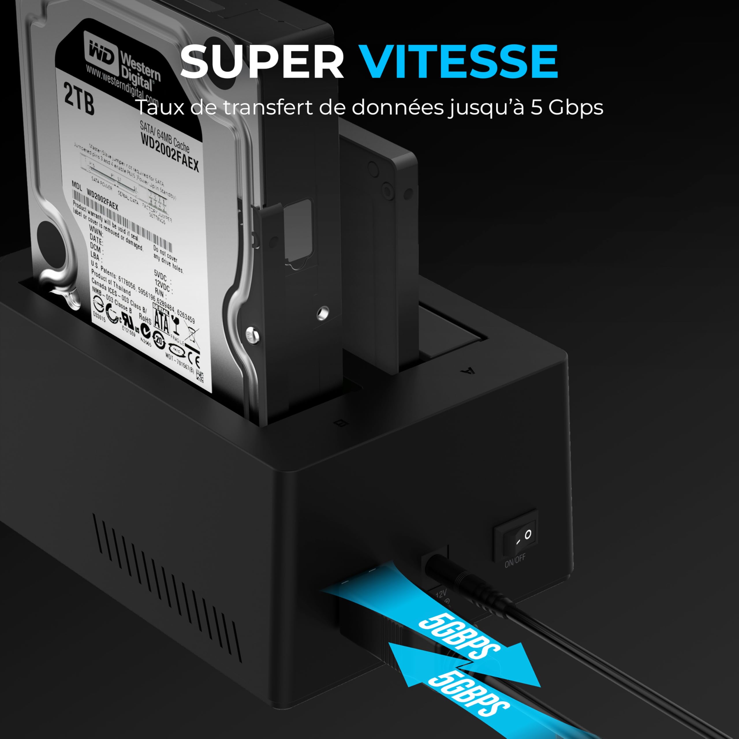 SABRENT Boîtier Disque Dur 3.5 2 Baies SATA USB 3.0 Adaptateur SSD/HDD Clonage Hors Ligne UASP