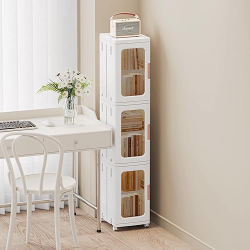 Miniatura 6 de Armario de almacenamiento estrecho con puertas y estantes, armario de cocina alto y delgado con estante ajustable, organizador de papel higiénico,