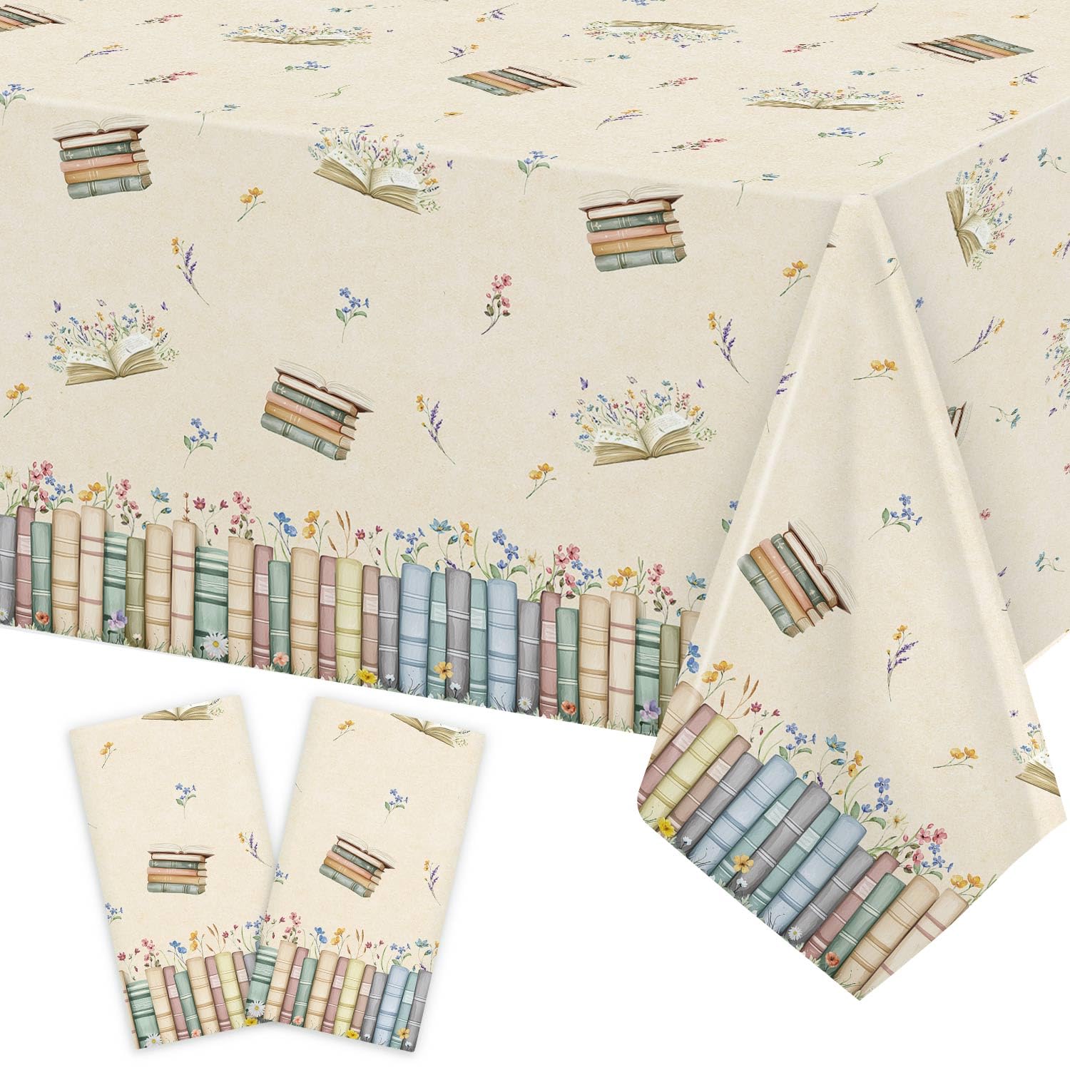 Heboland Vintage Floral Book Table Cloth, 137x274cm, 2 Pack