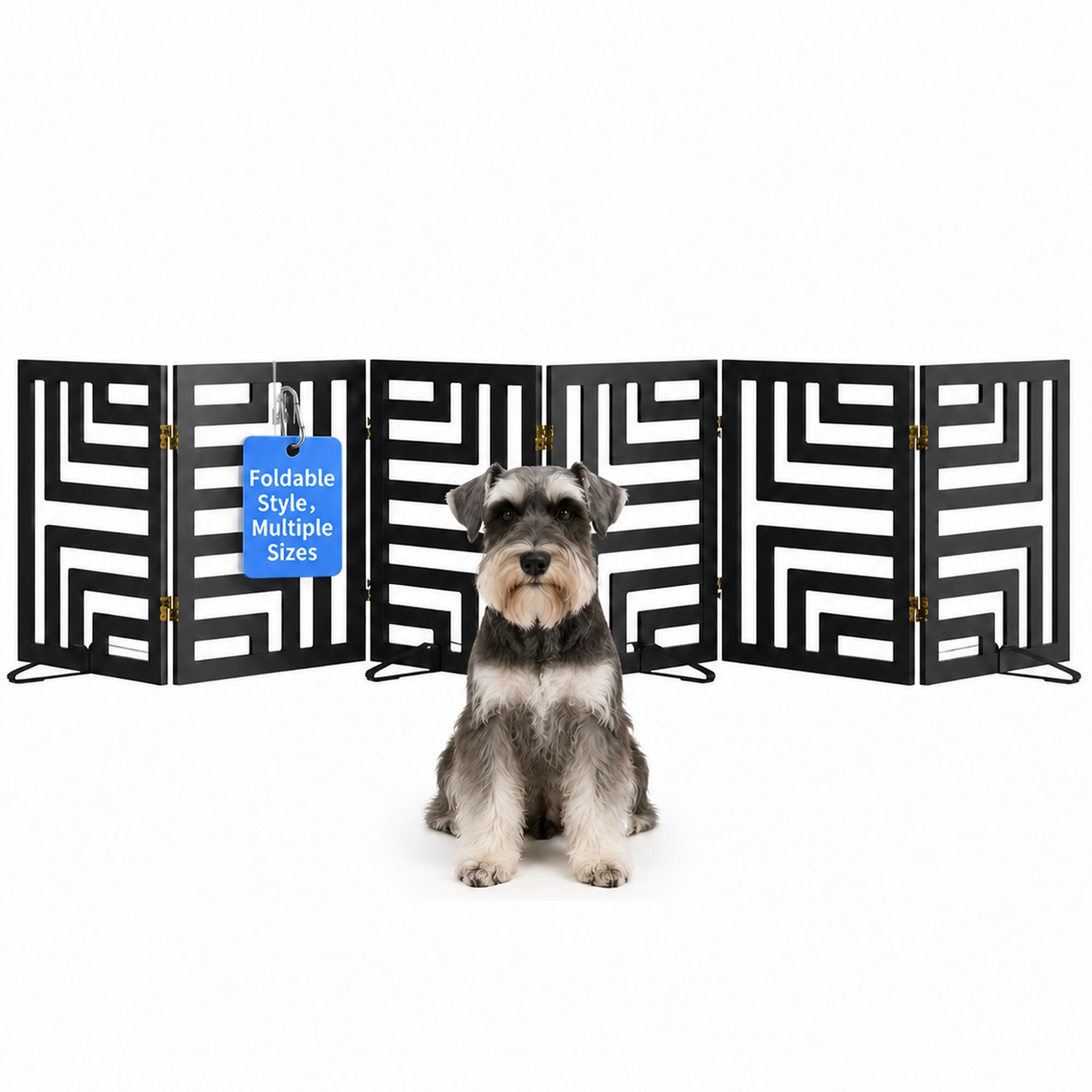 Semiocthome Dog Guard, 61cm High Foldable Freestanding Dog Gate, 6-Panel Wooden Dog Gate with a Maximum Extension of 280cm, Effectively Isolates Dangers（Square）