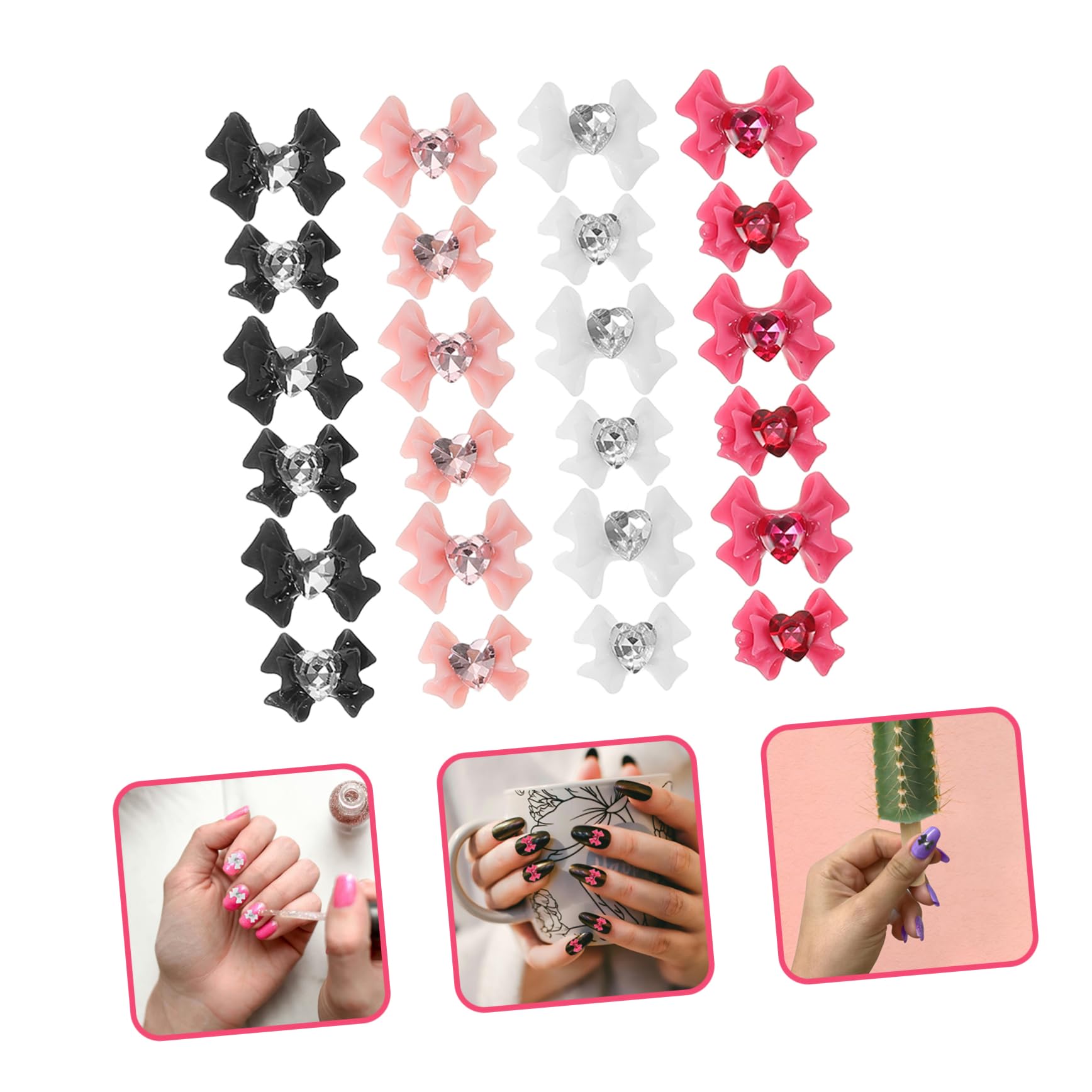 SHERCHPRY 4 Set Accessori Per Chiodi Rosa Ciondoli Per Unghie Con Strass 3d Gioielli Per Unghie Decorazione Di Nail Art Ciondolo Guidato Carino Cristallo Di 40 Pezzi*4