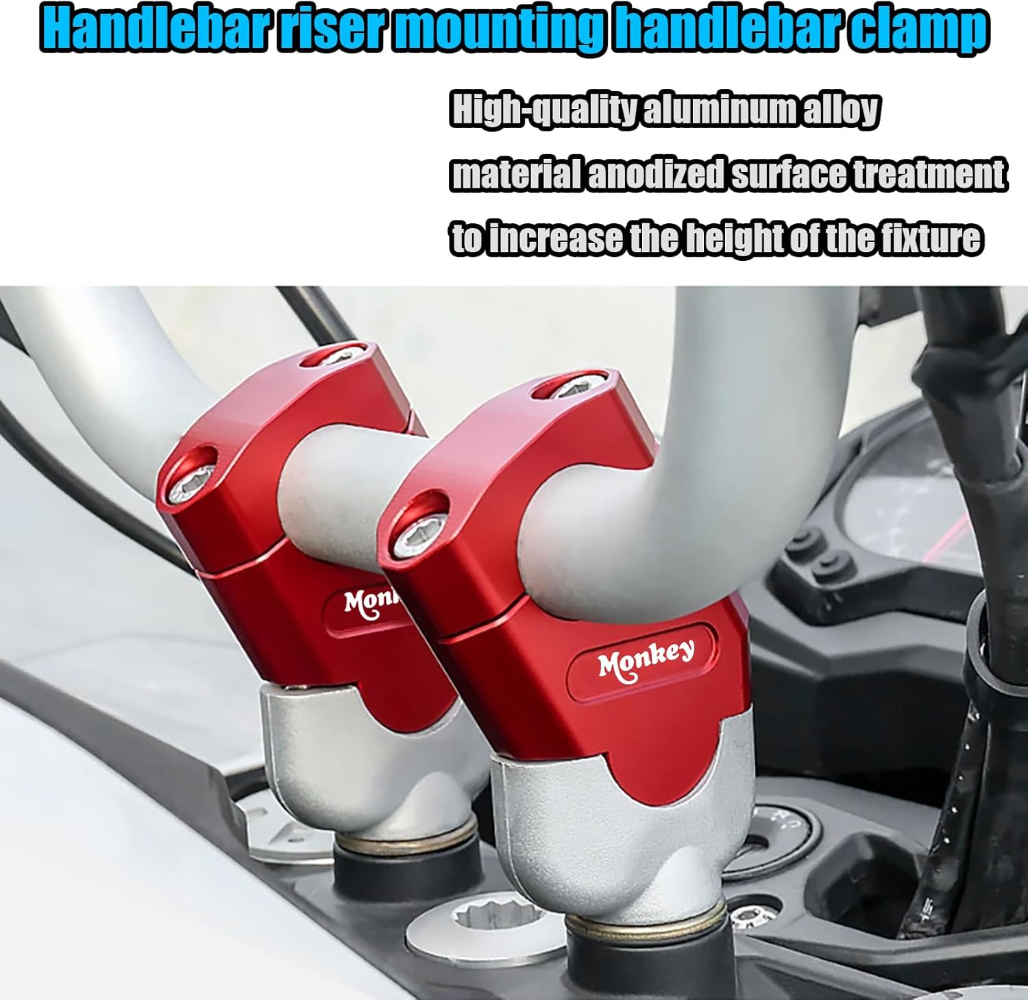 For Monkey 125 22mm 2025 Motorcycle Handlebar Heightener Handlebar Clamp Risers Universal Bar Risers Motocross Height Clamp Mount monkey 125 2018-2025 motorcycle Accessories (Red)