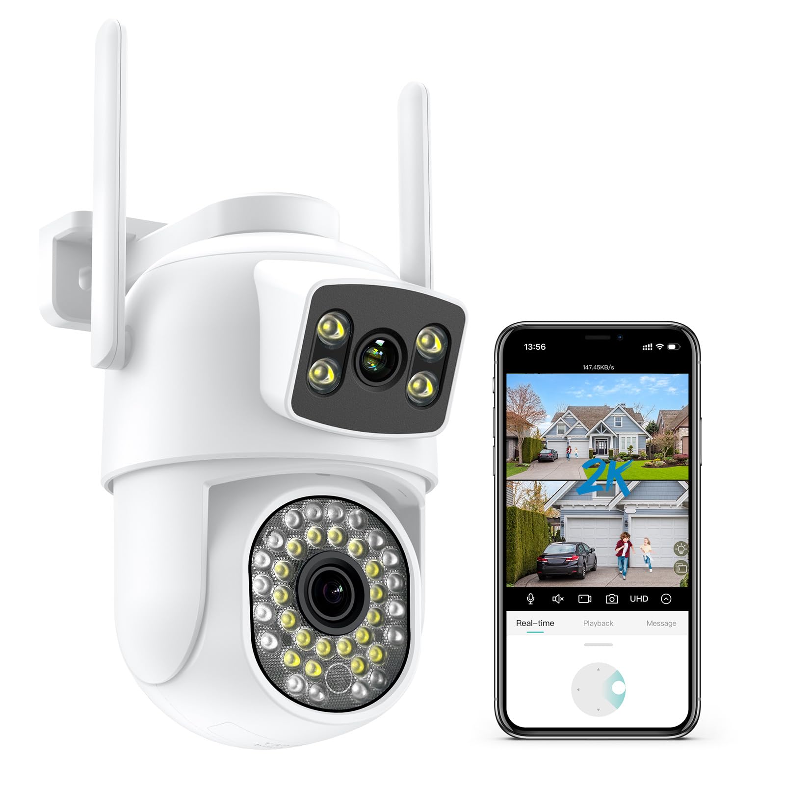 ANBIUX 2K/6MP Camara Vigilancia WiFi Exterior con Doble Lente, PTZ Cámara IP Vigilancia con Visión Nocturna, Seguimiento Humano Automático, Audio Bidireccional, Grabación Continua 24/7, IP66