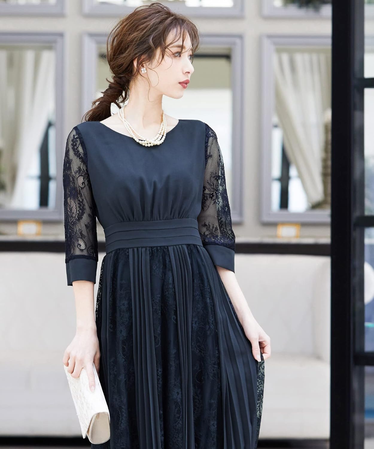 niana] 結婚式 ワンピース パーティードレス 花柄 プリーツ チュール