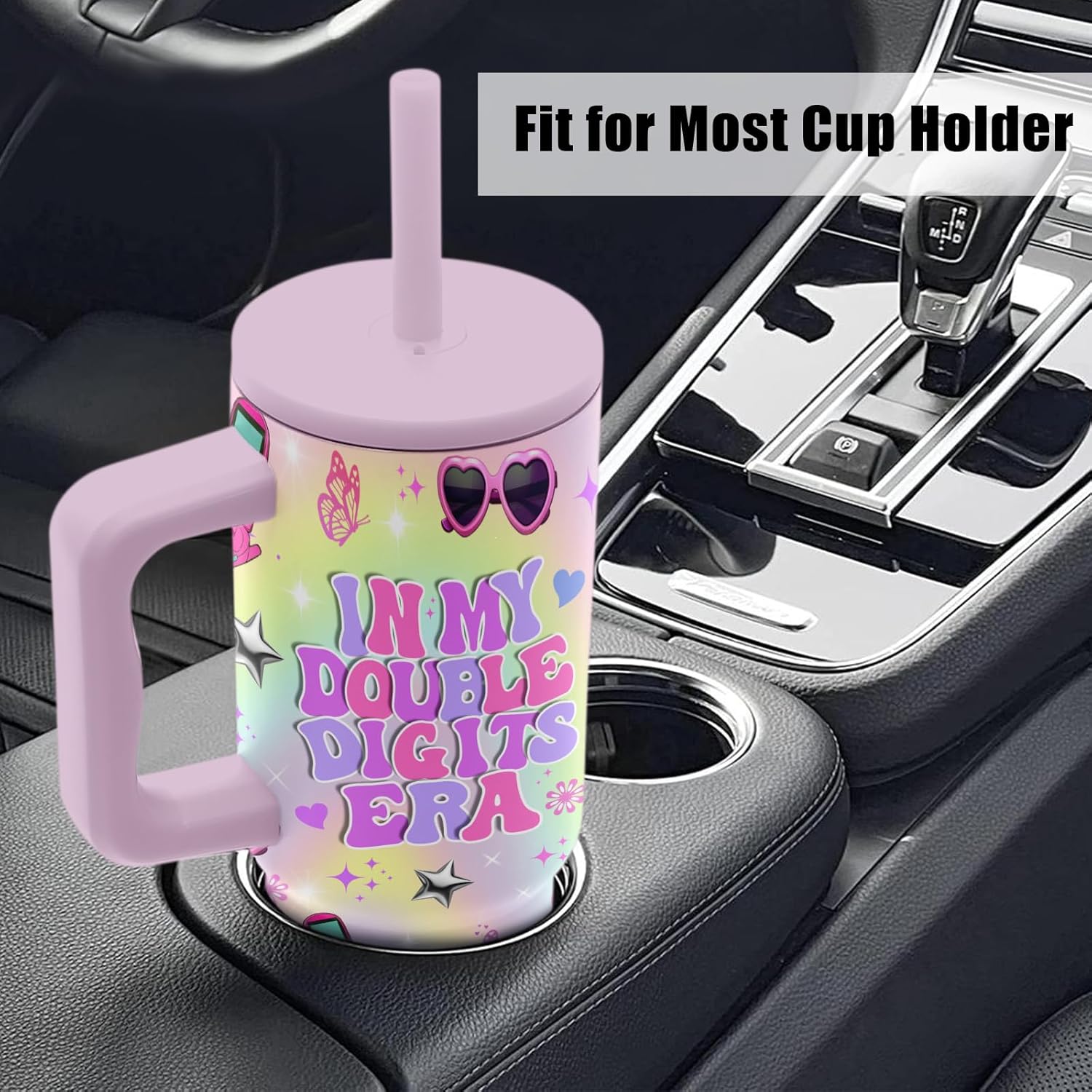 Hiboss Birthday Gifts for 10 Year Old Girls, in My Double Digits Era Tumbler with Handle 24oz, 10th Birthday Gifts for Girls, Iridescent Girl Music Disco Theme Party Cup - Image 8