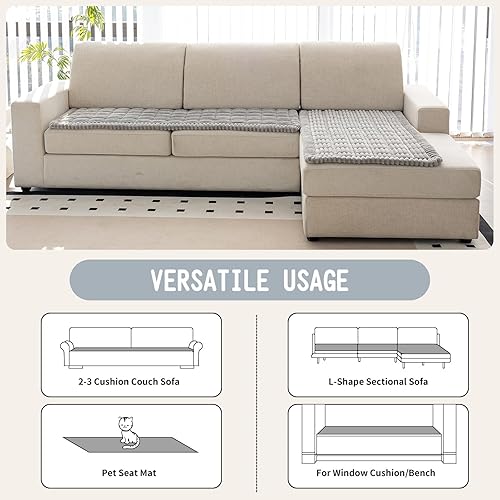 Miniatura 4 de Funda para sofá, fundas de sofá para perros, lavables, antideslizantes, a rayas, para sofá seccional, protector de muebles para forma de L (gris