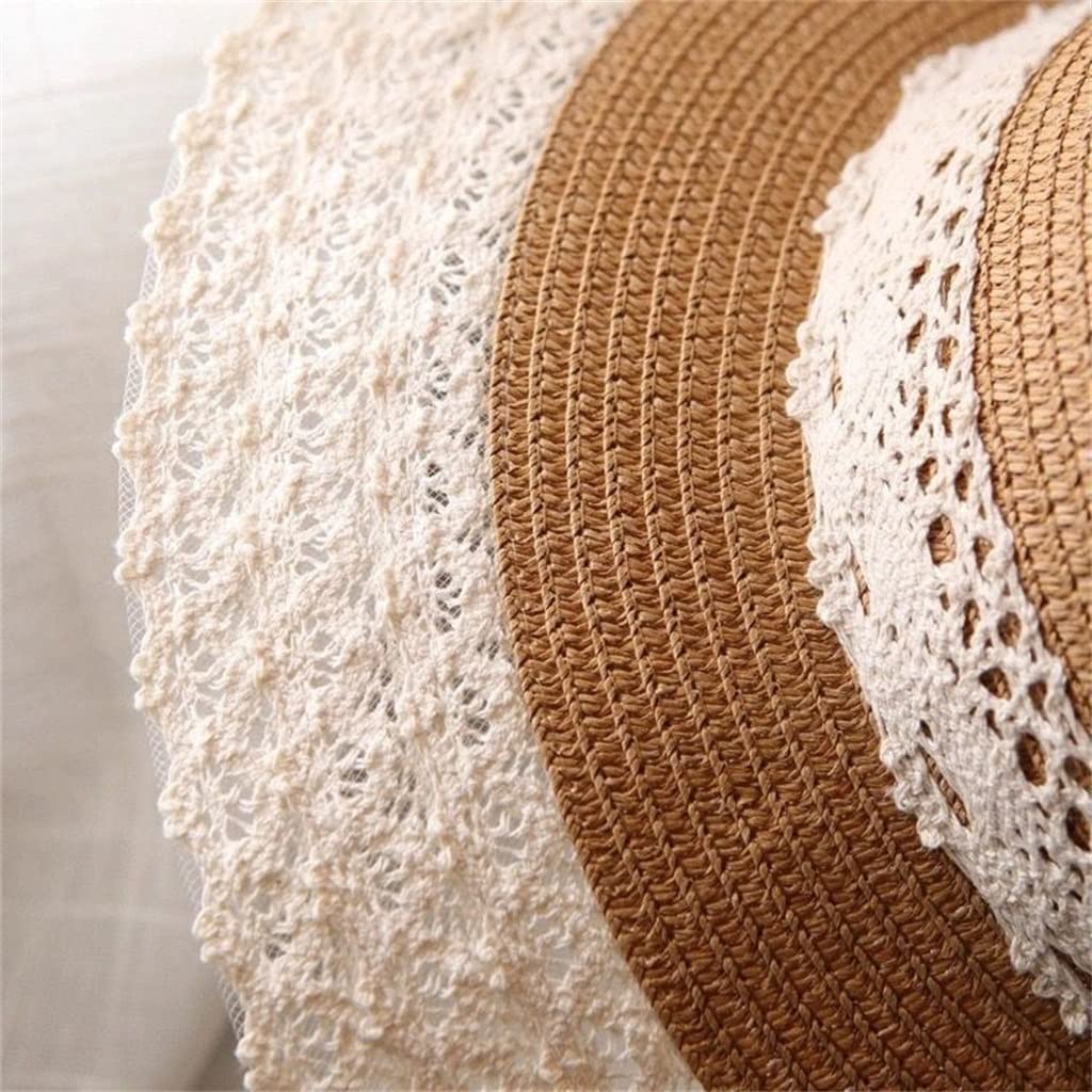 YXWYXWA Cut-Out Lace Bow Seaside Holiday Fisherman Hat Women's Outdoor Straw Hat Sun Visor Hat Summer