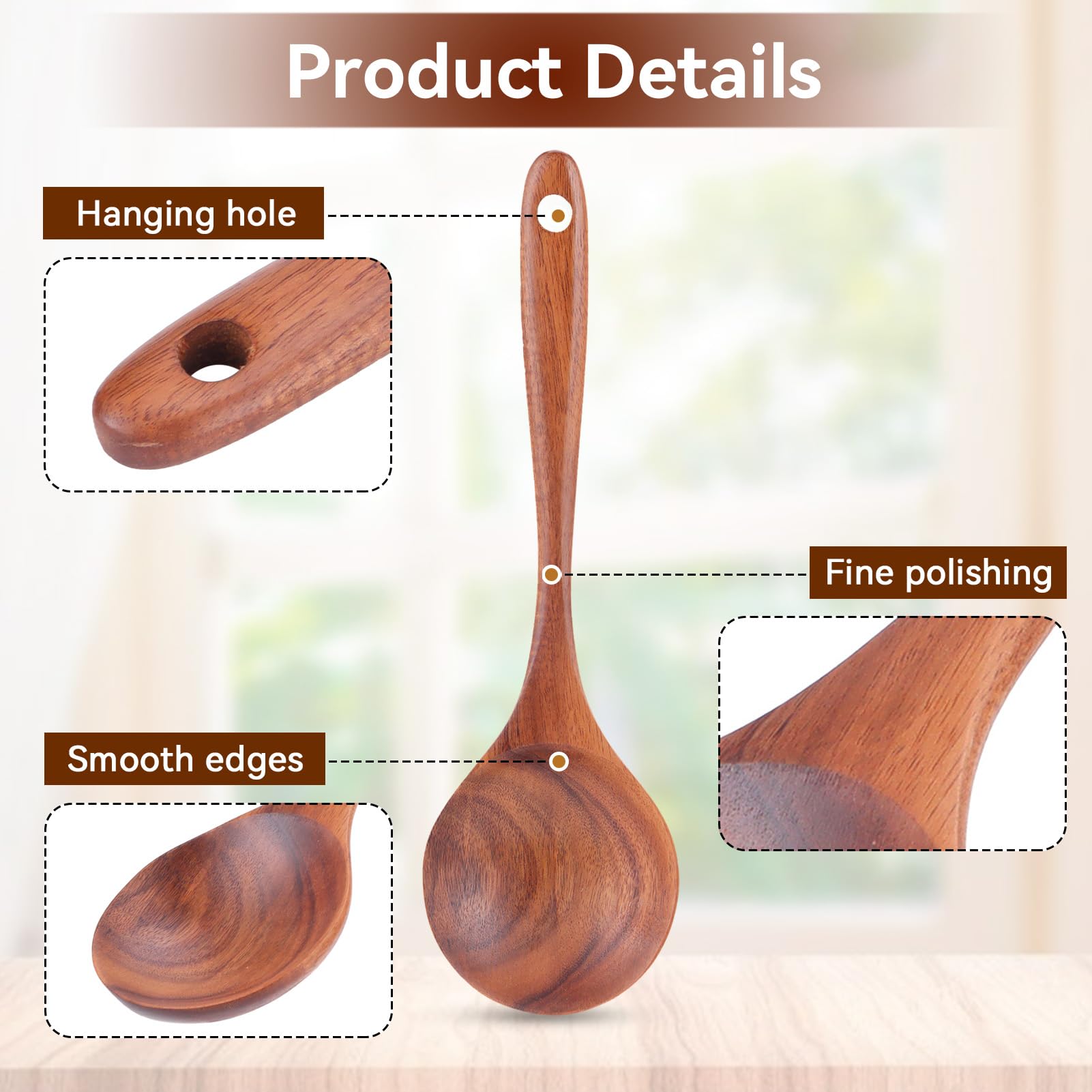 Mestolo da Zuppa,Mestolo in Legno per Salsa,Utensili Cucina Legno,Cucchiaio per Mescolare Il Teak Cucchiaio da Cucina in Legno Cucchiaio da Portata Cucchiaio Mestolo da minestra con manico lungo Casa