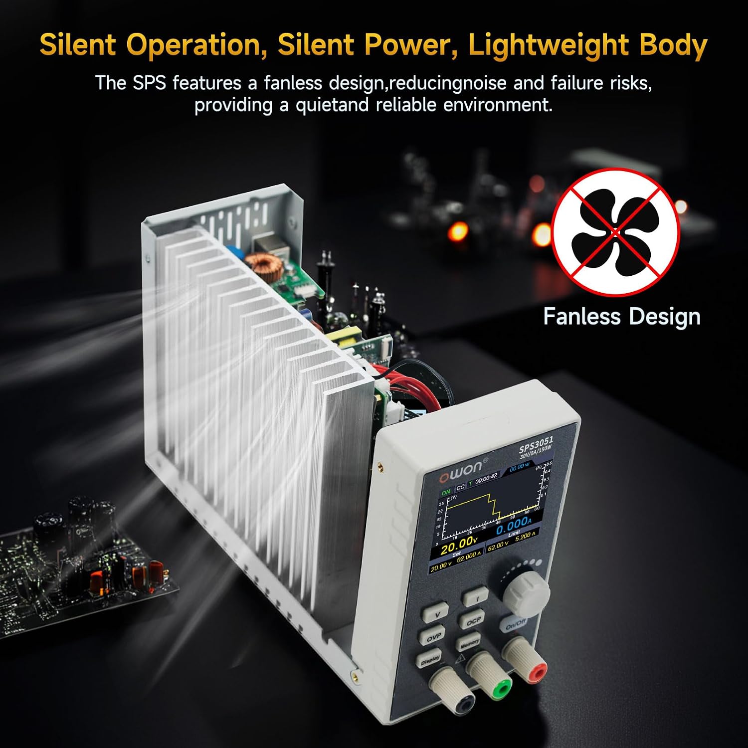 OWON Lab Power Supply, 0-30V 0-5A Adjustable Switching DC Regulated Bench Power Supply with Output Power 150W, Supports Computer Programming OutputVoltage/Current Curve Monitoring Function SPS3051