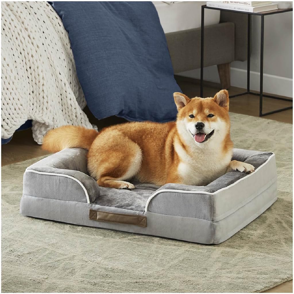 Friends Forever Letto ortopedico per cani, letto per cani con memory foam e fodera rimovibile e lavabile, grigio Ally, 28 x 23 x 6,5 cm