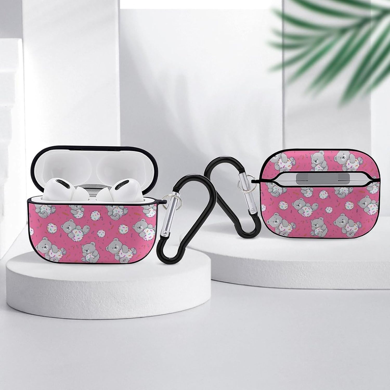 Teddy Bear Earphone Case PC Earbud Bag with Keychain Black-Style image 4