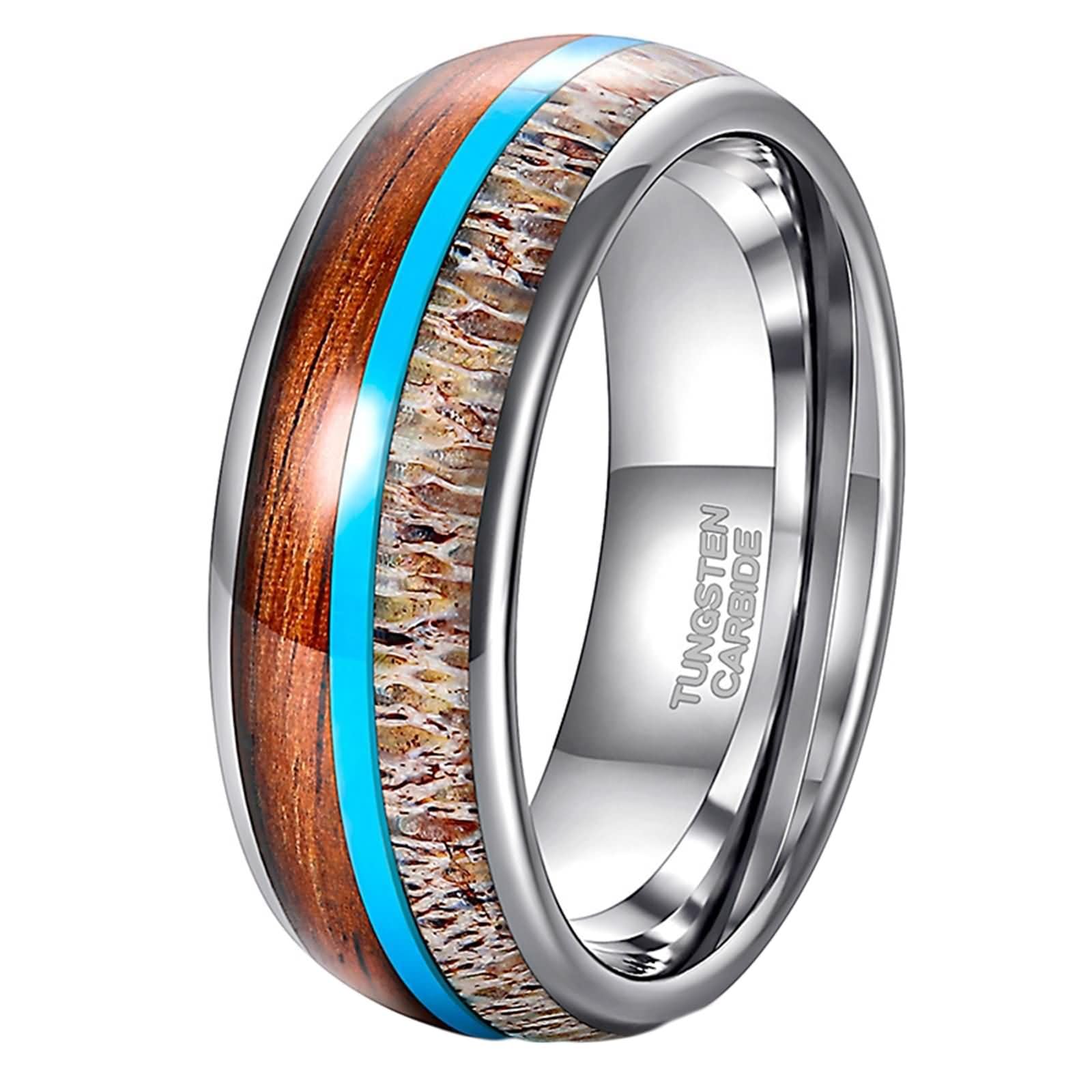 Anillos de Tungsteno para Hombre con Grabado Personalizado, 8MM Redondo con Grano de Madera Anillo Plata Marrón Alianza para Hombre