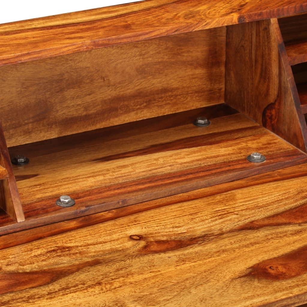 Scrivania in legno massello di acacia e acciaio, 110 x 50 x 94 cm, con cassetto, libreria, ripiano per tastiera, ideale come scrivania per computer, postazione di lavoro per ufficio o soluzione