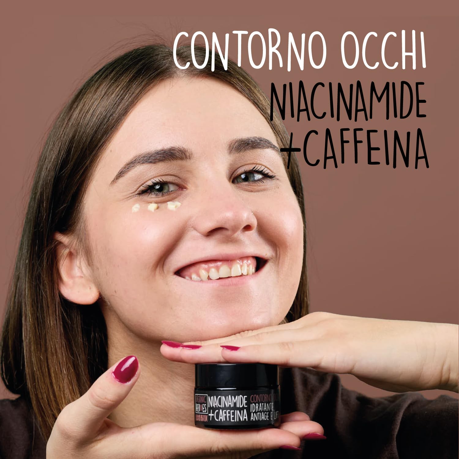 Organic Heroes | Contorno occhi antirughe Caffeina e Niacinamide Bio, Azione su borse e occhiaie, Contiene Caffeina naturale, Allevia borse e stanchezza, Contiene gelsomino, Azione antiage, 30ml