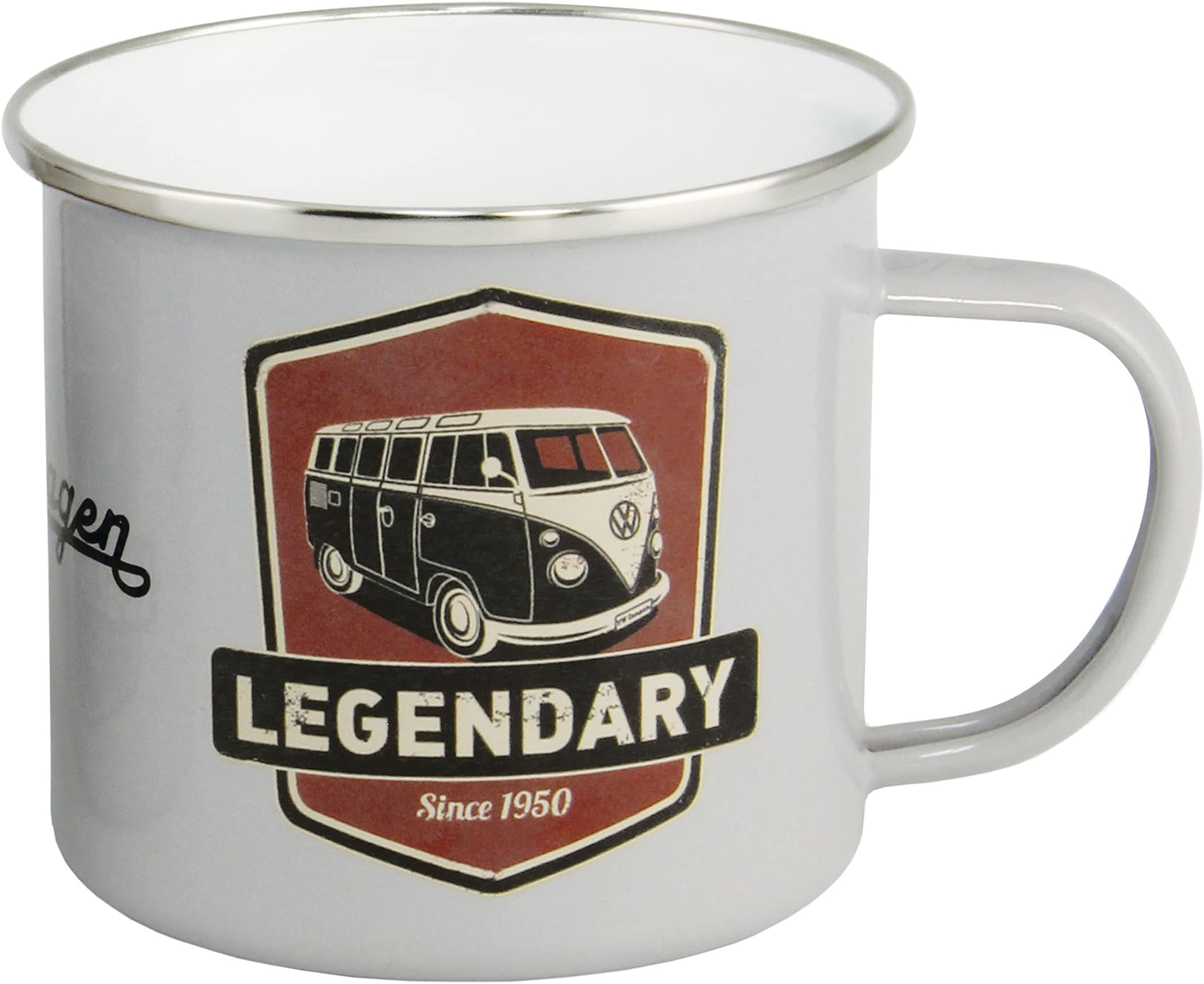 VW Collection - Volkswagen Large Enamel Coffee-Tea Mug Cup for Camping & Outdoor T1 Bus Campervan (500 ml/16.9 fl oz/Legendary/Gray)