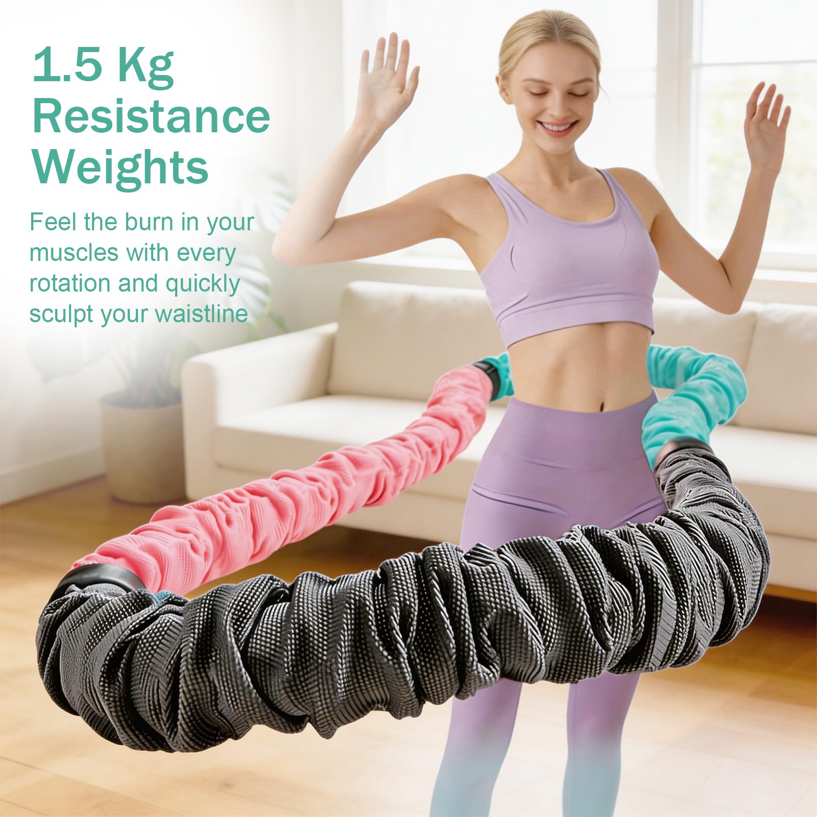Hula Hoop per adulti, hula hoop con peso 1,5 kg, pieghevole, per bruciare i grassi
