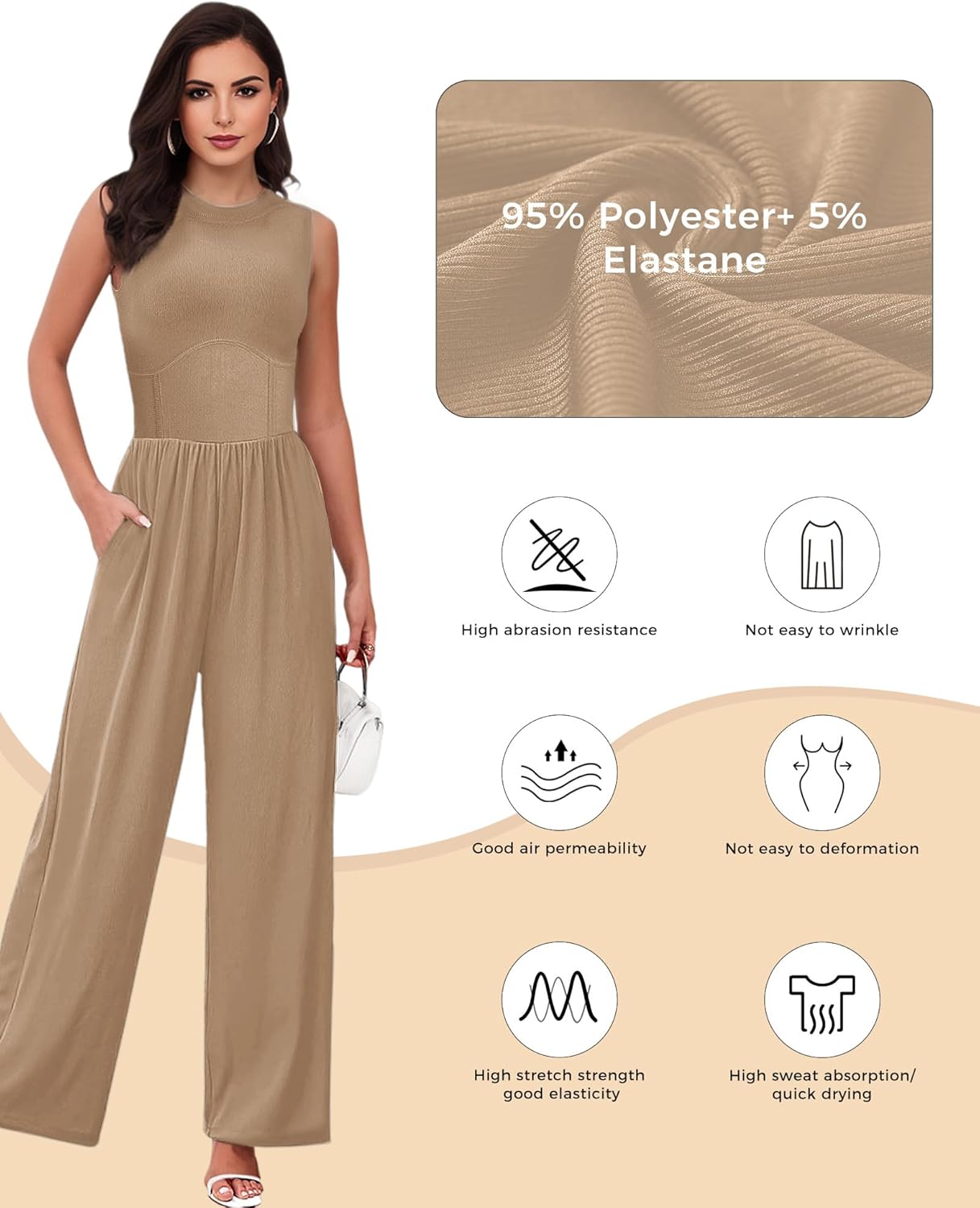 AURUZA Jumpsuits for Women, Sleeveless Casual One Piece Outfit Wide Leg Long Pants Rompers 2025 Jumper Dressy with Pockets - Image 4