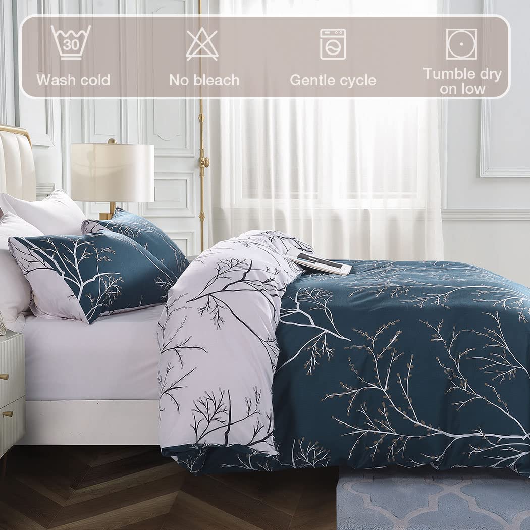 Tokokimo Blue Single Duvet Cover Set, Botanical Branch Printed Single Bedding Sets 2pcs, Soft Microfibre Duvet Cover 135x200 cm - Image 3