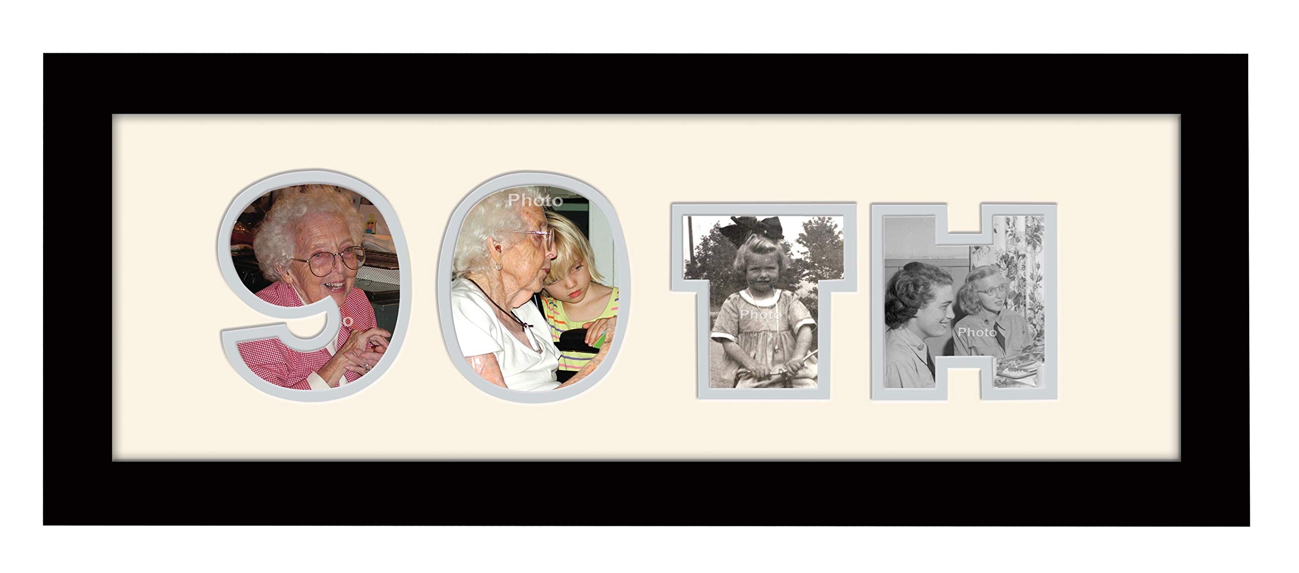 Photos In A Word Black Finish Frame Cream Mount Grey Inside 90Th Birthday Photo Frame Double Mounted Quality Gift 858A (Black Finish Frame Cream Mount Grey Inside)