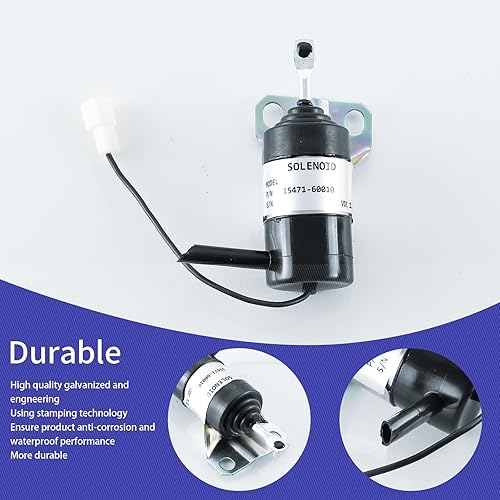 Miniatura 3 de 15471-60010 Solenoide de apagado de combustible 052600-1000 15471-60013 Reemplazo para Kubota R400B R410 R410B R420 R510 R510B R520 Solenoide de