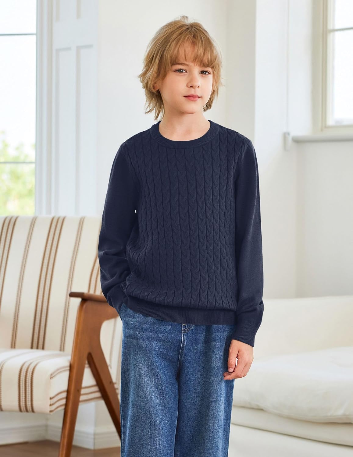 Arshiner Boys Sweater Long Sleeve Cable Knit Crewneck Pullover Winter Tops