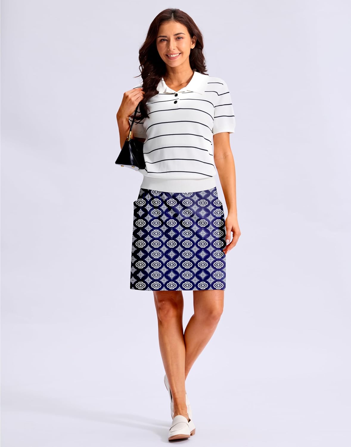 G Gradual Women's 20" Knee Length Golf Skirt Skort 4 Side Pockets Stretch High Waisted Tummy Control Skirt with Short - Image 2