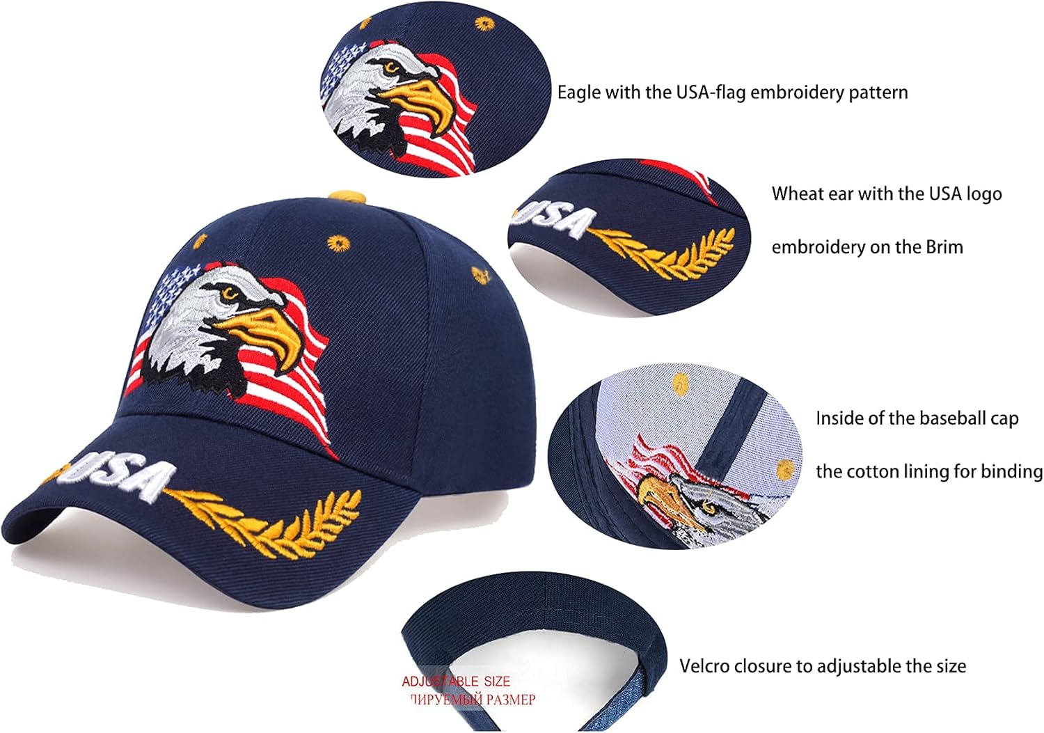 IZUS USA-Flag Eagles-Hat American Baseball-Cap Embroidered Base-Ball Dad Hat Cap for Men Women - Image 5
