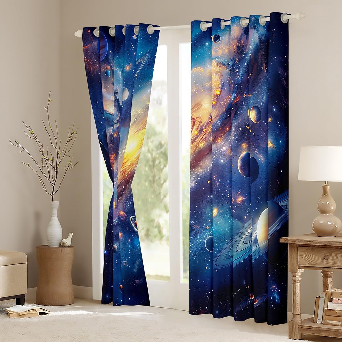 Homemissing Kids Solar System Curtains Outer Space Window Curtains for Bedroom Living Room for Kids Boys Girls Galaxy Space Window Drapes Microfiber 30%-50% Blackout Curtains - Image 3