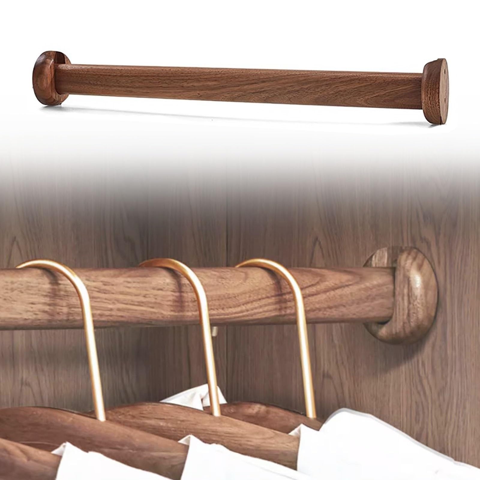 POLGDW Dark Walnut Clothes and Coat Hanging Rods 117cm Wall Mounted Extender 80kg Capacity Includes Caps Perfect for nizing Garments and Maximizing Space.
