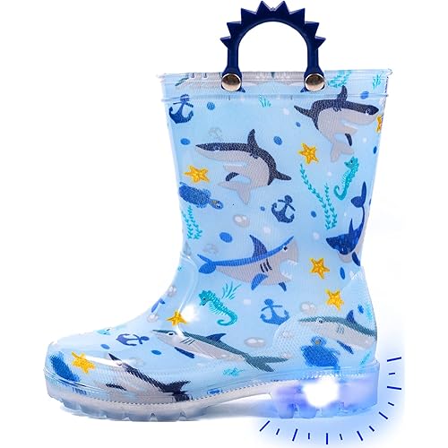 Outee Toddler Kids Adorable Lightwight Waterproof Rain Boots Light Up by Steps