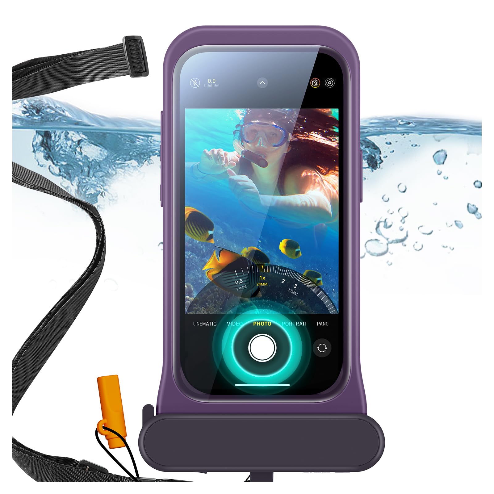 ESR TPU 1 Pack Waterproof Phone Pouch for iPhone 15 Pro/14 Pro/13 Pro, Underwater Touch Sensitivity, IPX8 Floating Waterproof Cellphone Case with Lanyard, Dry Bag for Snorkeling, Purple