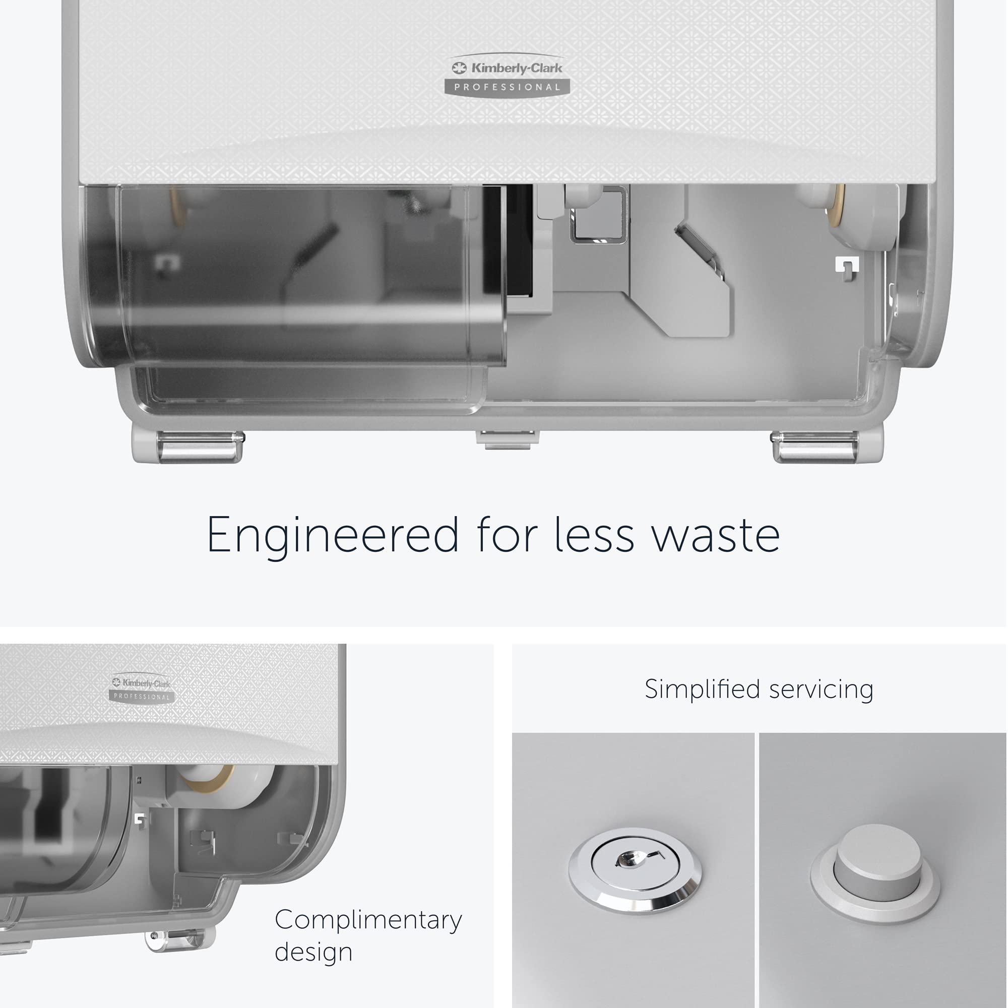 Kimberly-Clark Professional Dispensador de Papel higiénico estándar con 2 Rollos horizontales 53945 con Apertura Blanca en diseño de Mosaico; 1 dispensador y Apertura por Unidad de Venta