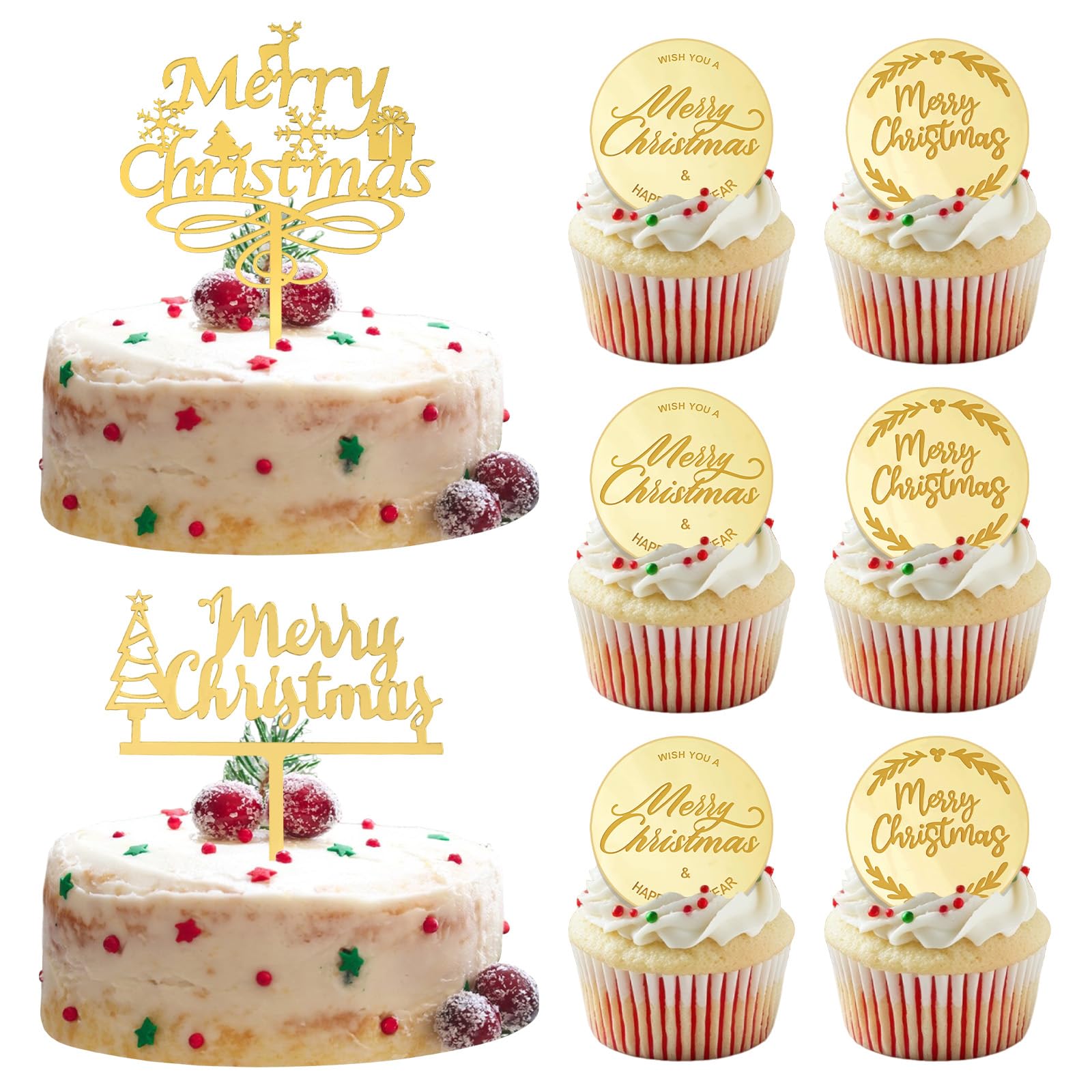 URROMA Merry Christmas Cupcake Toppers